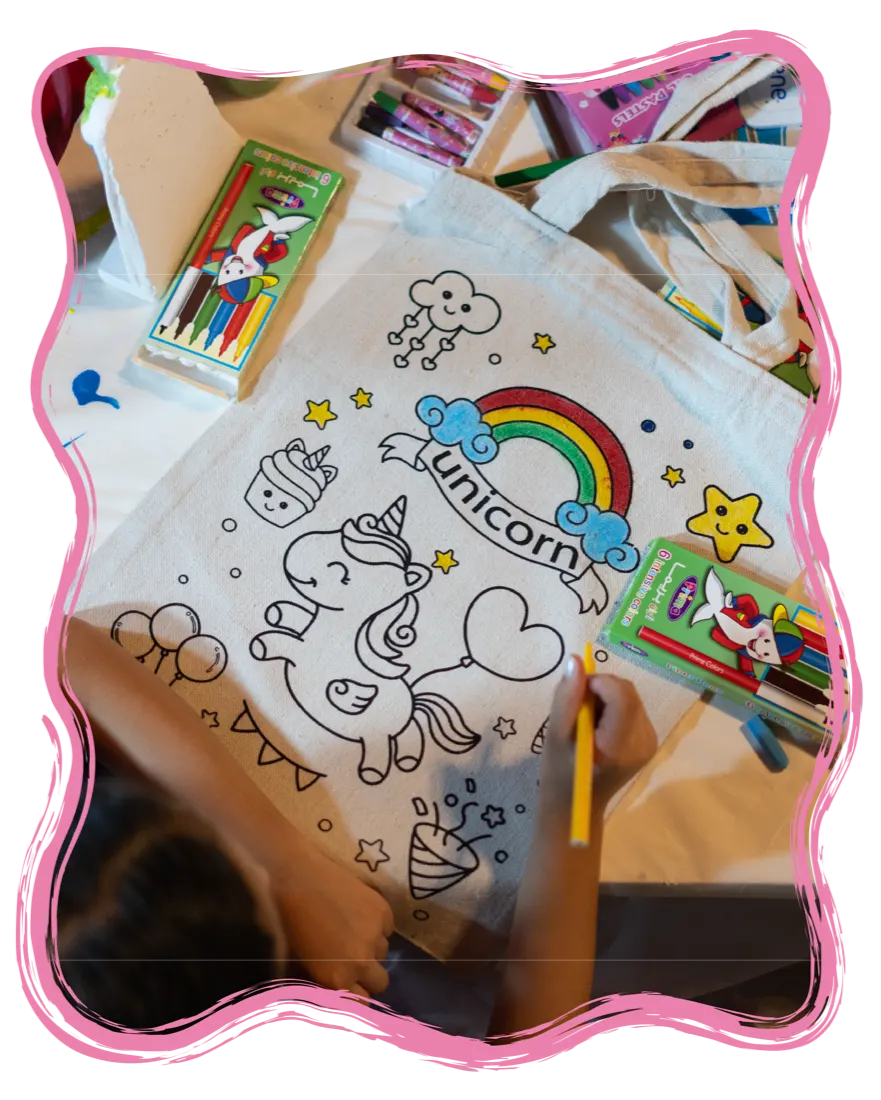 A colorfully decorated unicorn bag